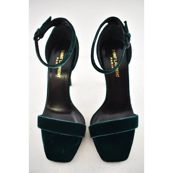 Saint Laurent Amber 105 Malachite Green Velvet Ankle Strap Sandal Pump Heel 36 - Picture 6 of 14
